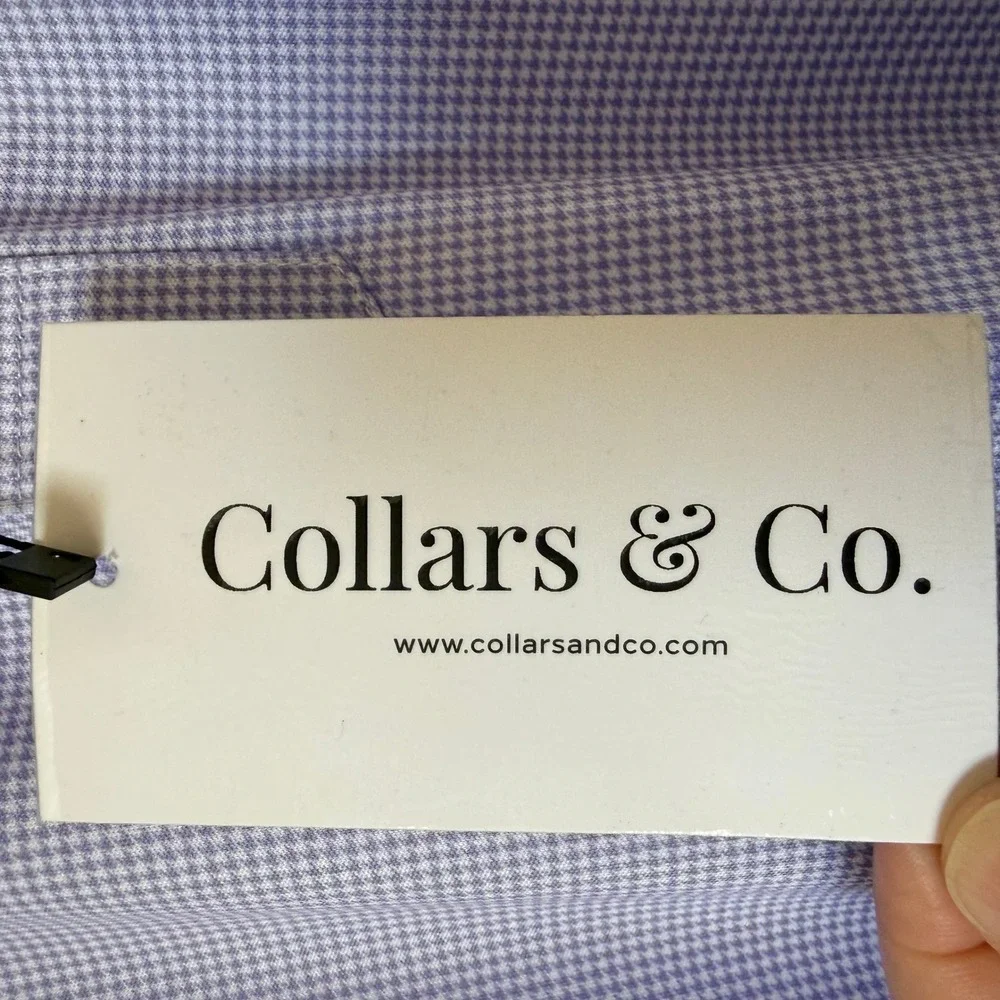 Collars & Co Mens Dress Collar Polo Shirt Purple Micro Houndstooth Small NWT